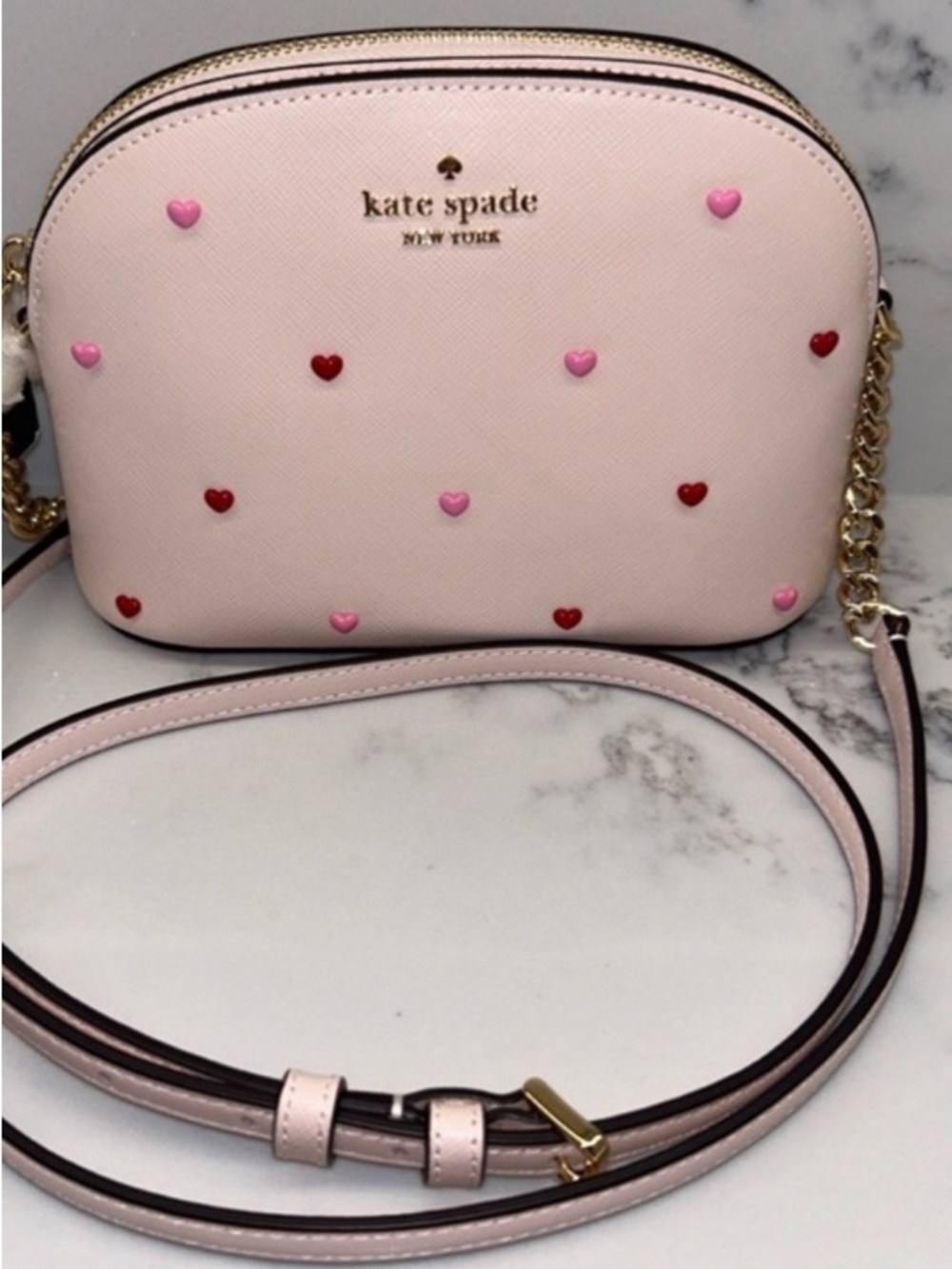 kate spade Pink Heart Studded Crossbody with Gold Hardware